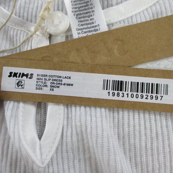 SKIMS Sheer Cotton Lace Mini Slip Dress White Snow Womens XS Extra Small NWT NEW - Picture 6 of 9